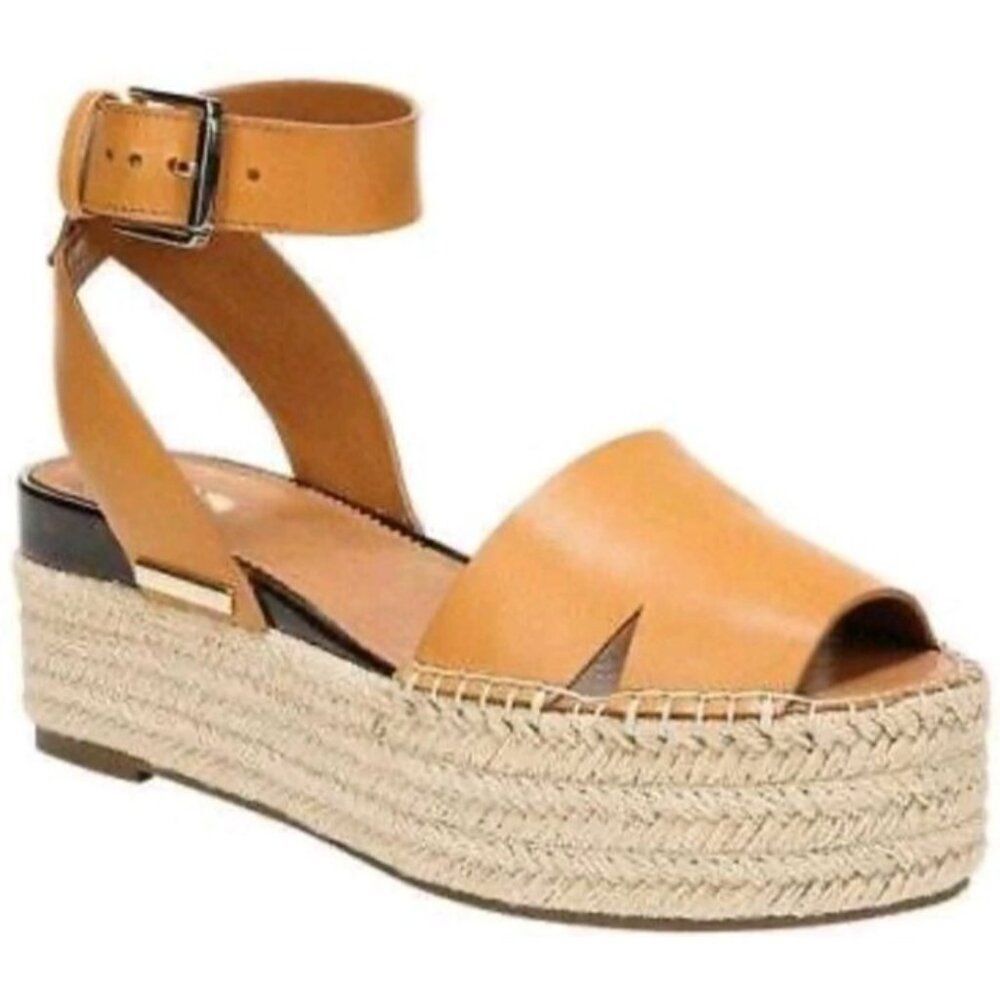 Franco Sarto Platform Espadrille Sandals 11 Carmel Leather Ankle Buckle Closure